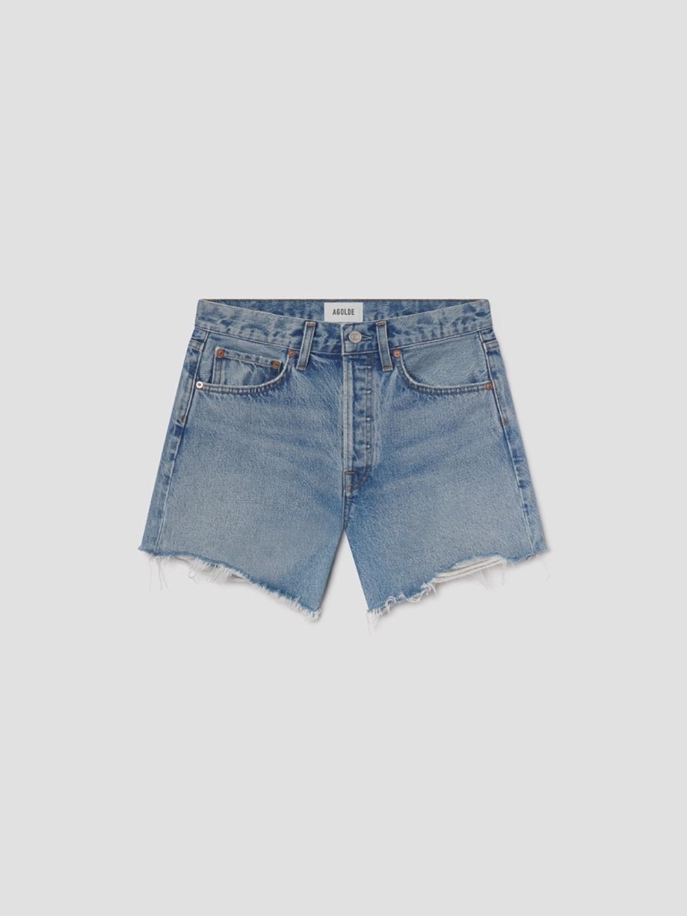 Agolde Light Blue High-Rise Frayed Denim Shorts